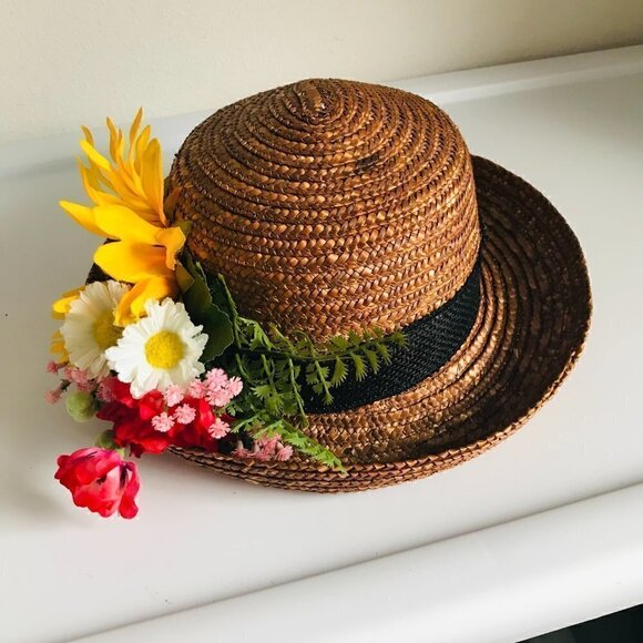 Lola's Creations Spring Summer Straw Hat with Flowers - Picture 5 of 7
